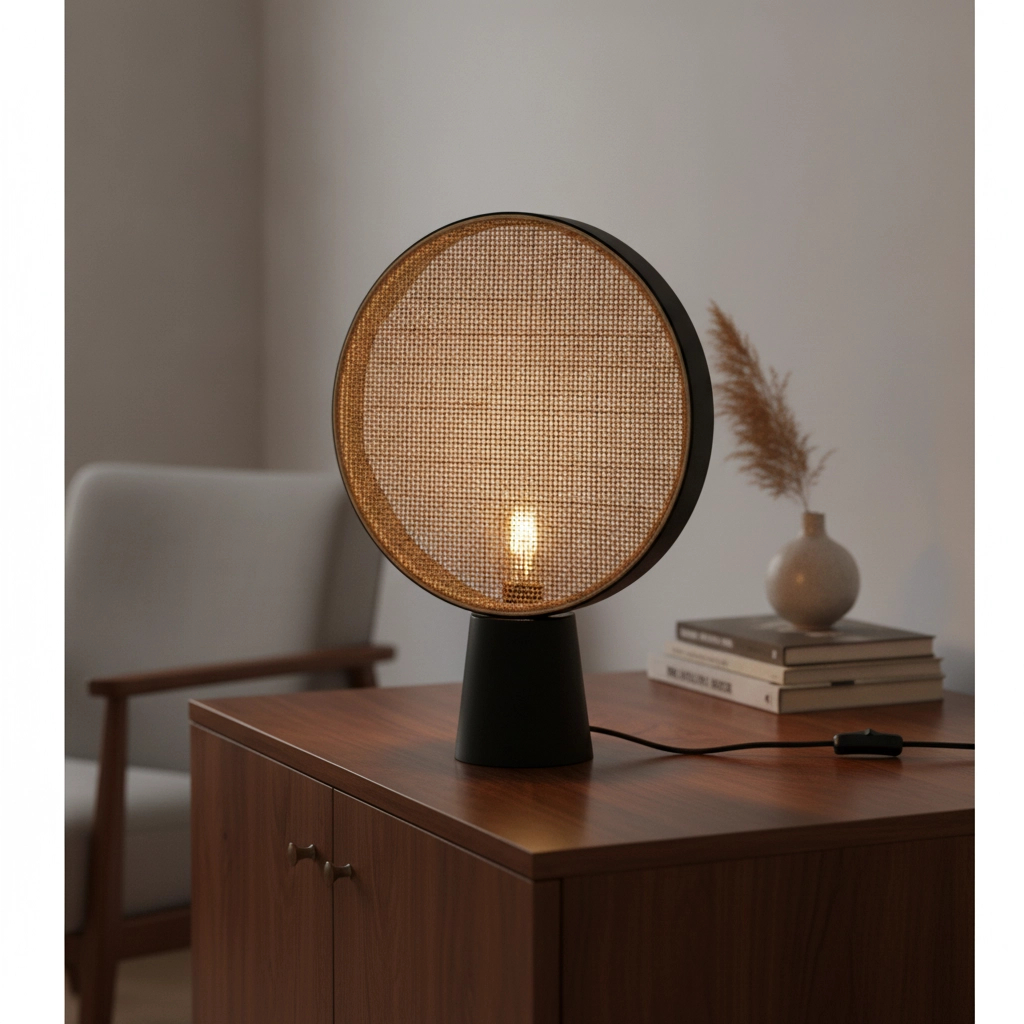 Lampe de table Tiera Ø 35cm rotin noir