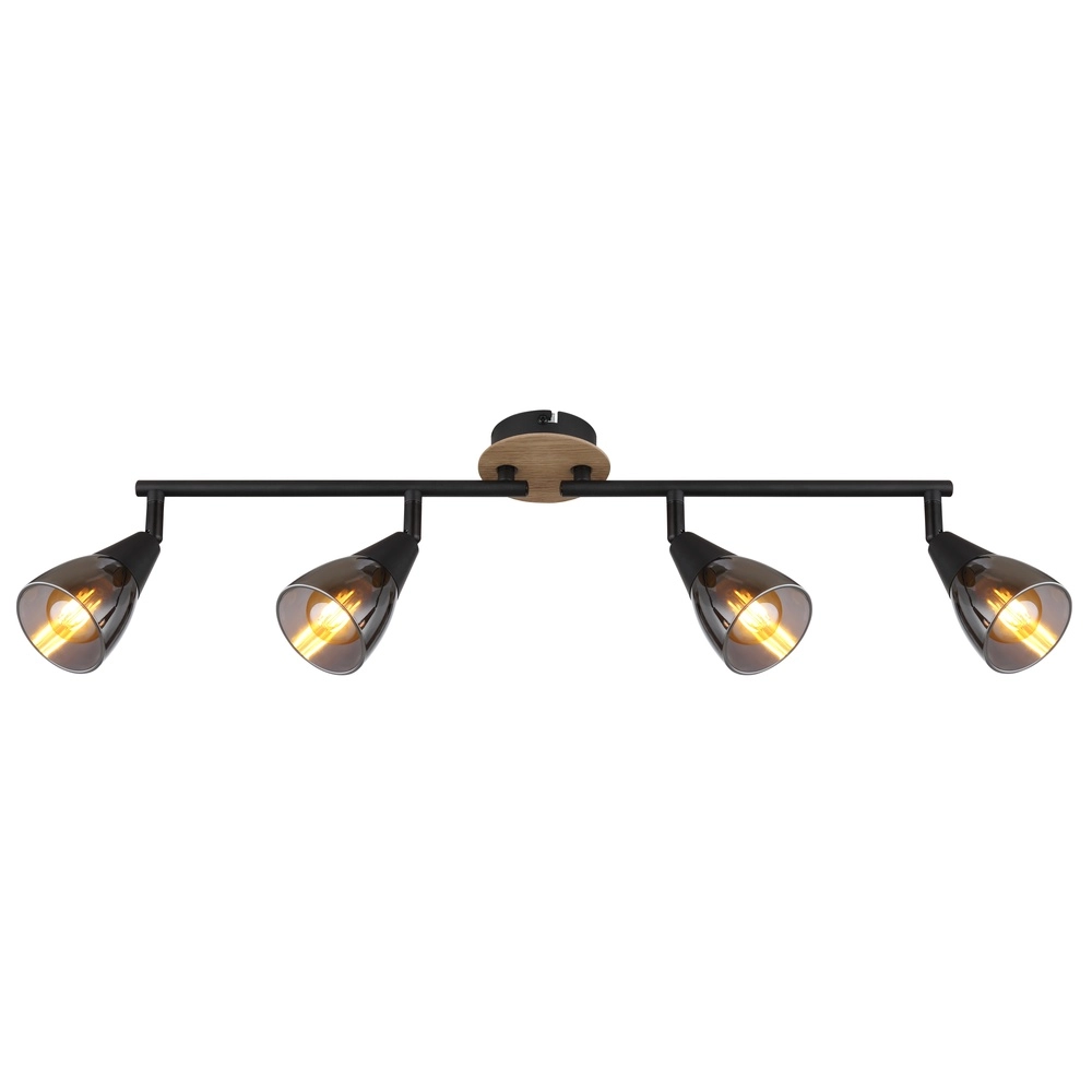 Lampe de plafond à 4 lumières Mubby noir avec un aspect bois Globo 9007371451869