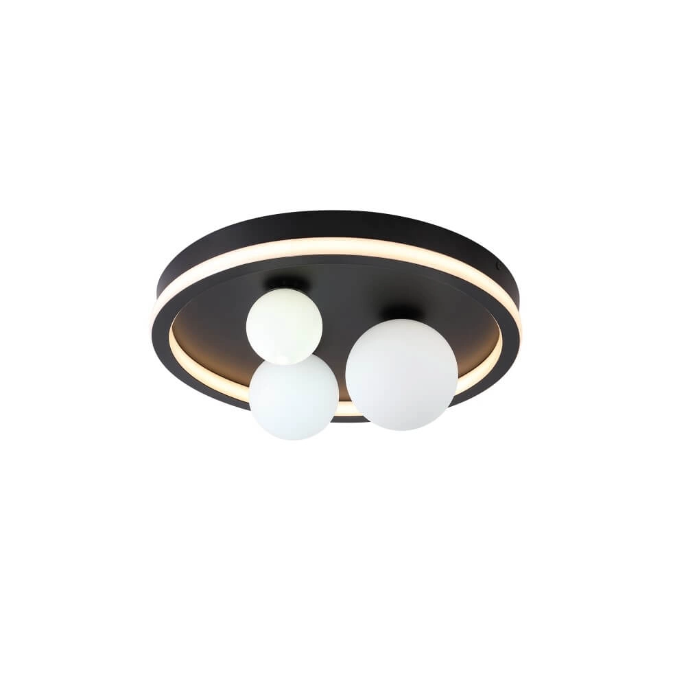 Plafonnier Trident noir avec sphères blanches Plafonnier Trident noir avec sphères blanches