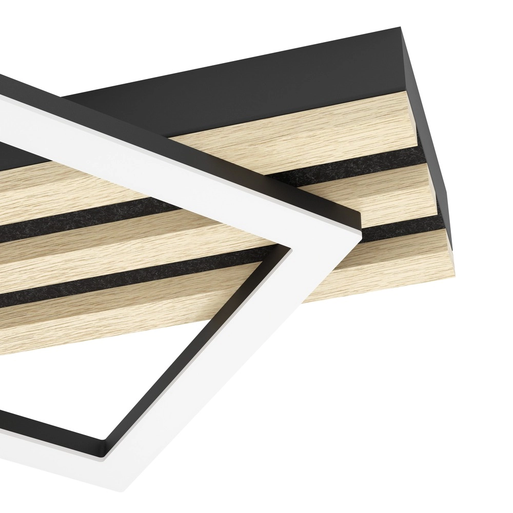 Lampe de plafond moderne Cembrano noir avec un carré en bois 72 cm Eglo 9008606388202