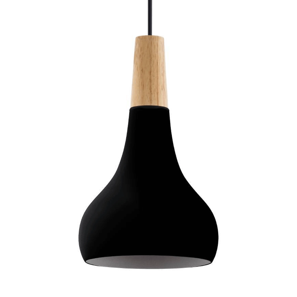 Lampe suspendue noire Sabinar Ø 18cm avec bois