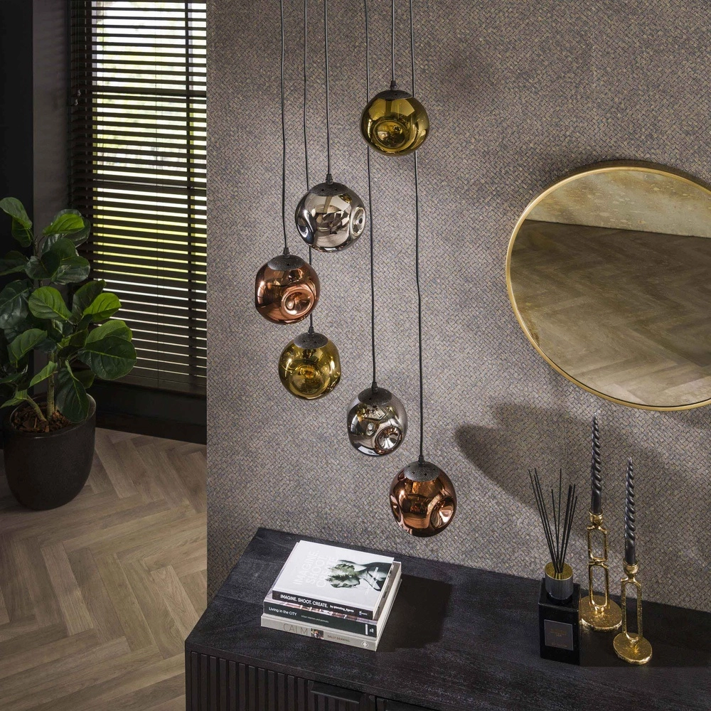 Lampe suspendue en verre Stellar 6 feux - Ø 15cm Lyora 8716803511651