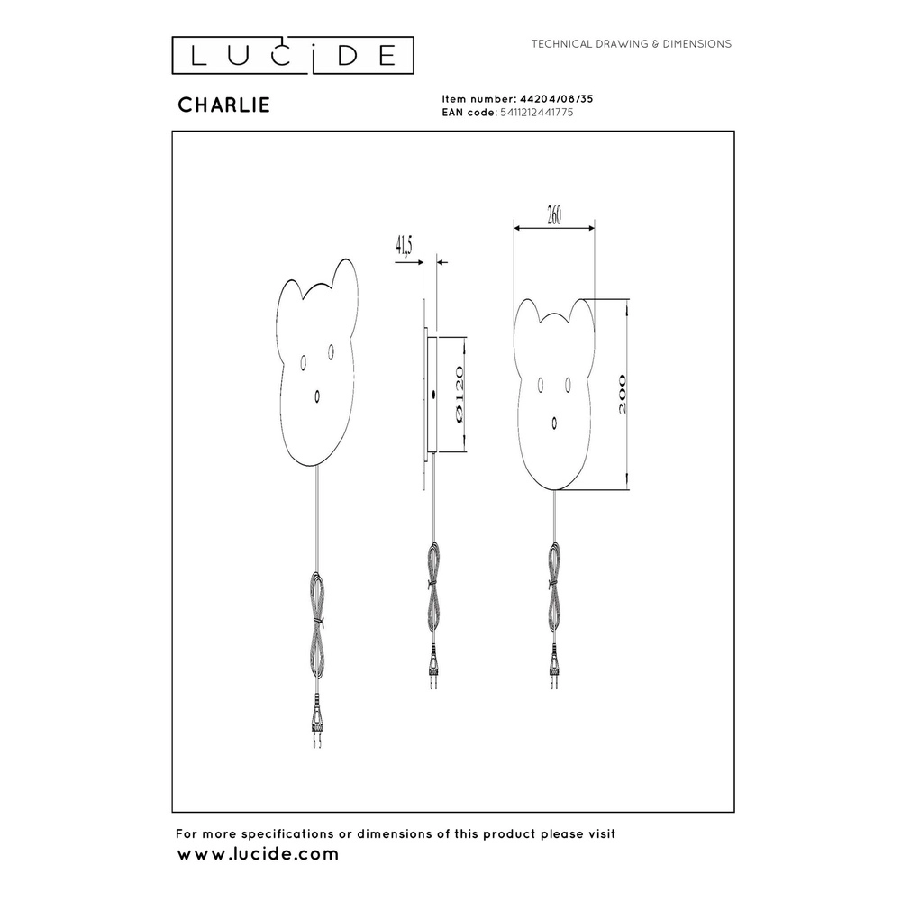 Lampe murale de la chambre des enfants Charlie bleu Lucide 5411212441775