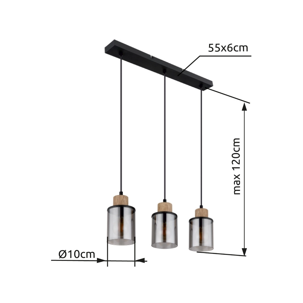 Lampe pendante à 3 lampes Reid Noir droit Globo 9007371444731