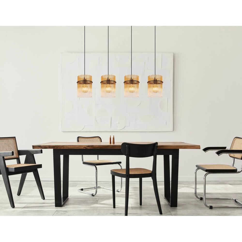 Suspension noire Gorley avec verre ambré 4 lumières Globo 9007371474998