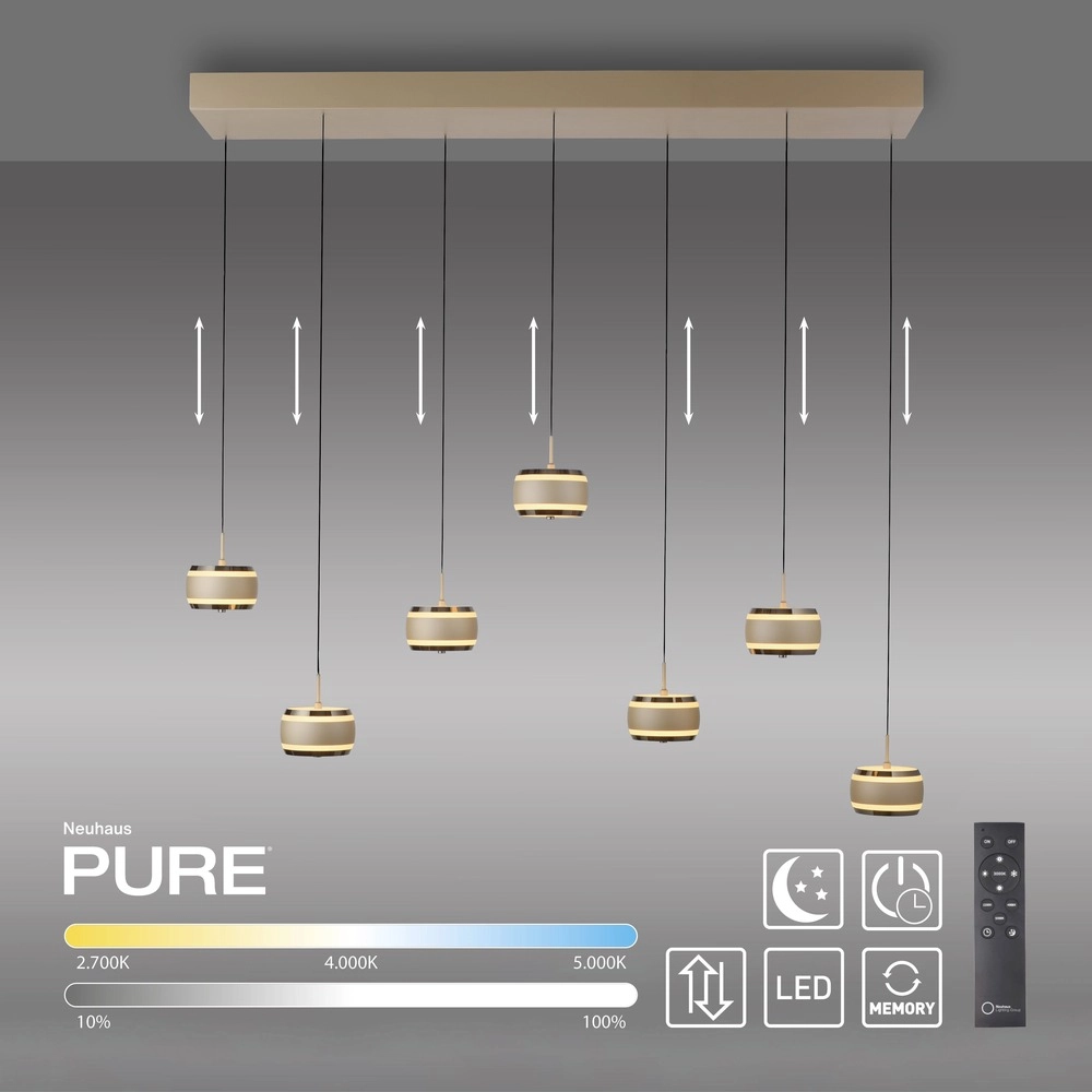 Lampe pendante de table de salle à manger de 7L Pure Falling Rings Bronce Paul Neuhaus 4012248396605