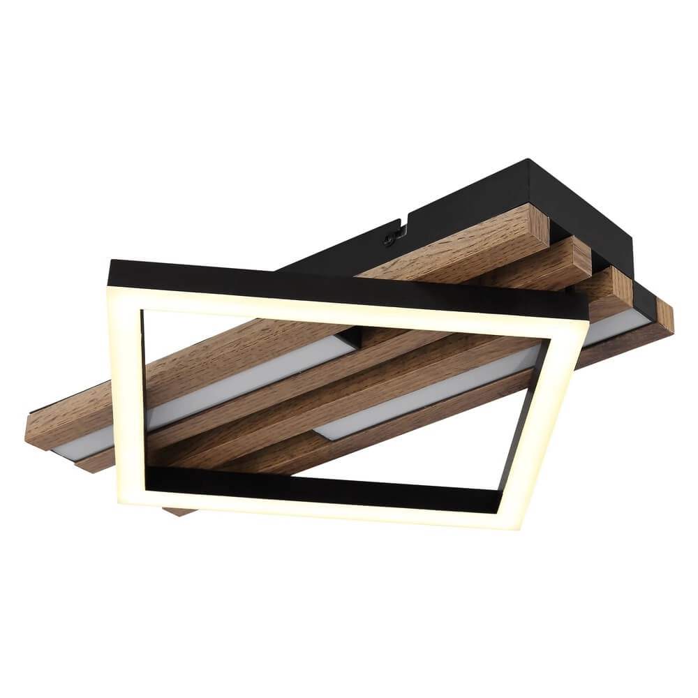 Plafonnier Obrien noir avec bois simple Globo 9007371509300