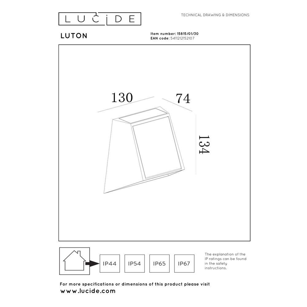 Lampe murale Luton Noir solaire Lucide 5411212152107