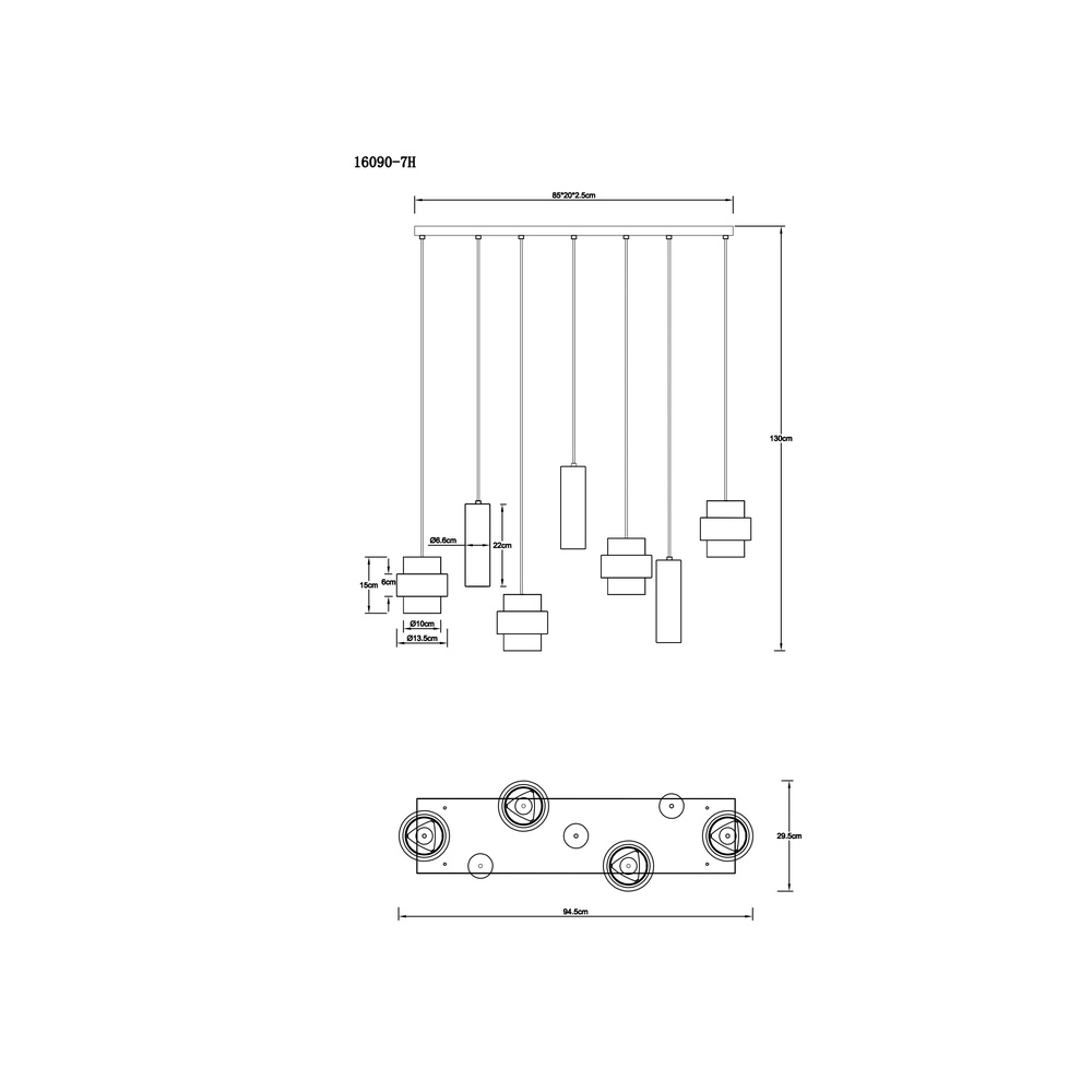Lampe suspendue à 7 lampes Daren noir avec marbre Globo 9007371583669