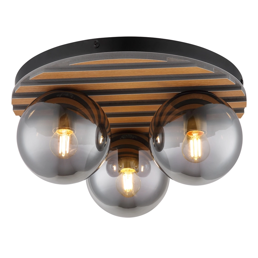 Lampe de plafond Parsons 3-noir clair avec bois