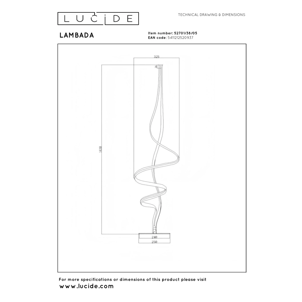 Lampe de pied Lambada Conception chamapgne Premium by Lucide 5411212520937
