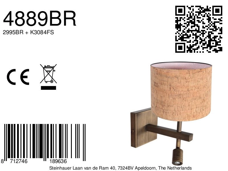 Lampe murale Stang avec un bouchon en liège Steinhauer 8712746189636