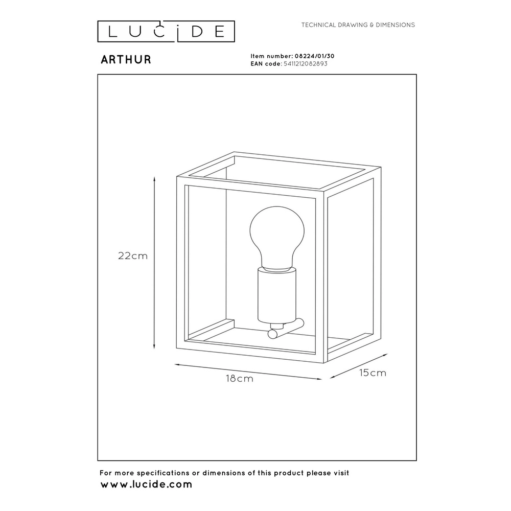Lampe murale Arthur Noir Lucide 5411212082893