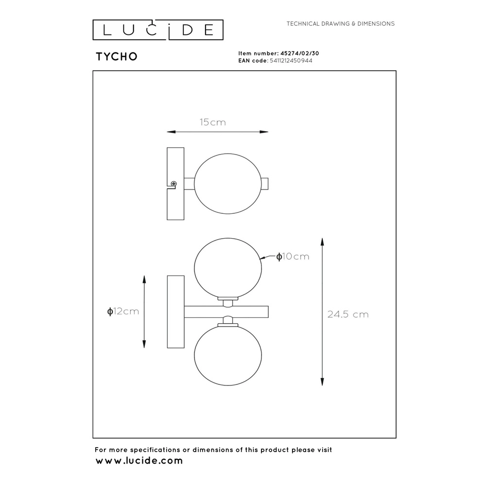 Lampe murale Tycho Noir Lucide 5411212450944