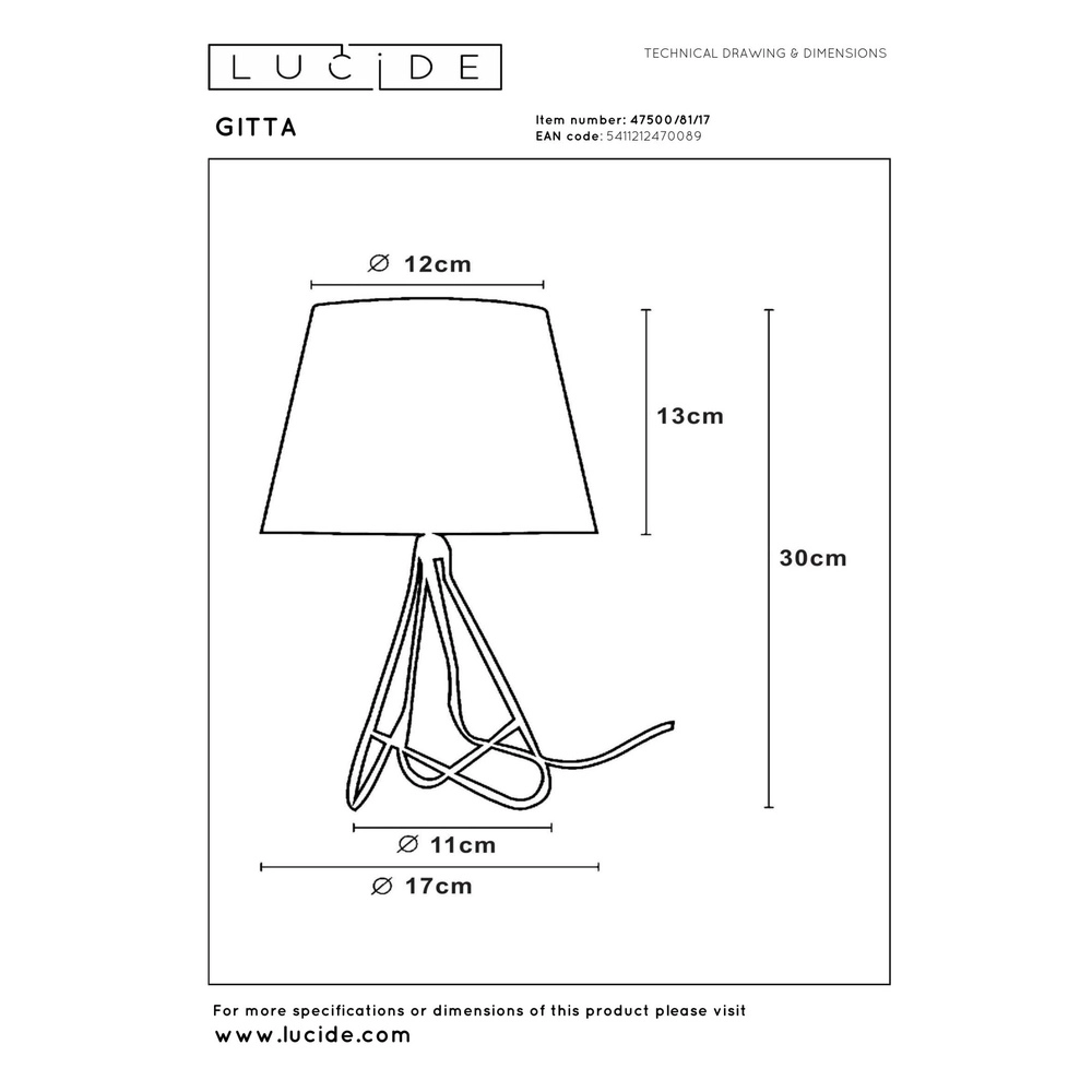 Lampe de table Gitta Cuivre avec un capuchon blanc Lucide 5411212470089