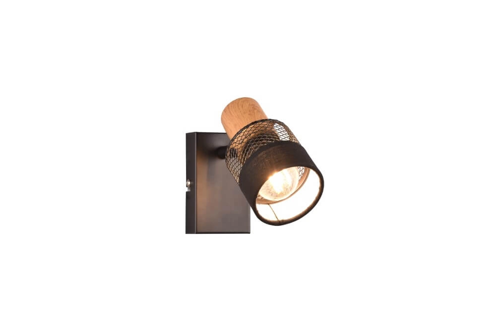 Spot en saillie 1 lumière Nandini noir avec du bois
