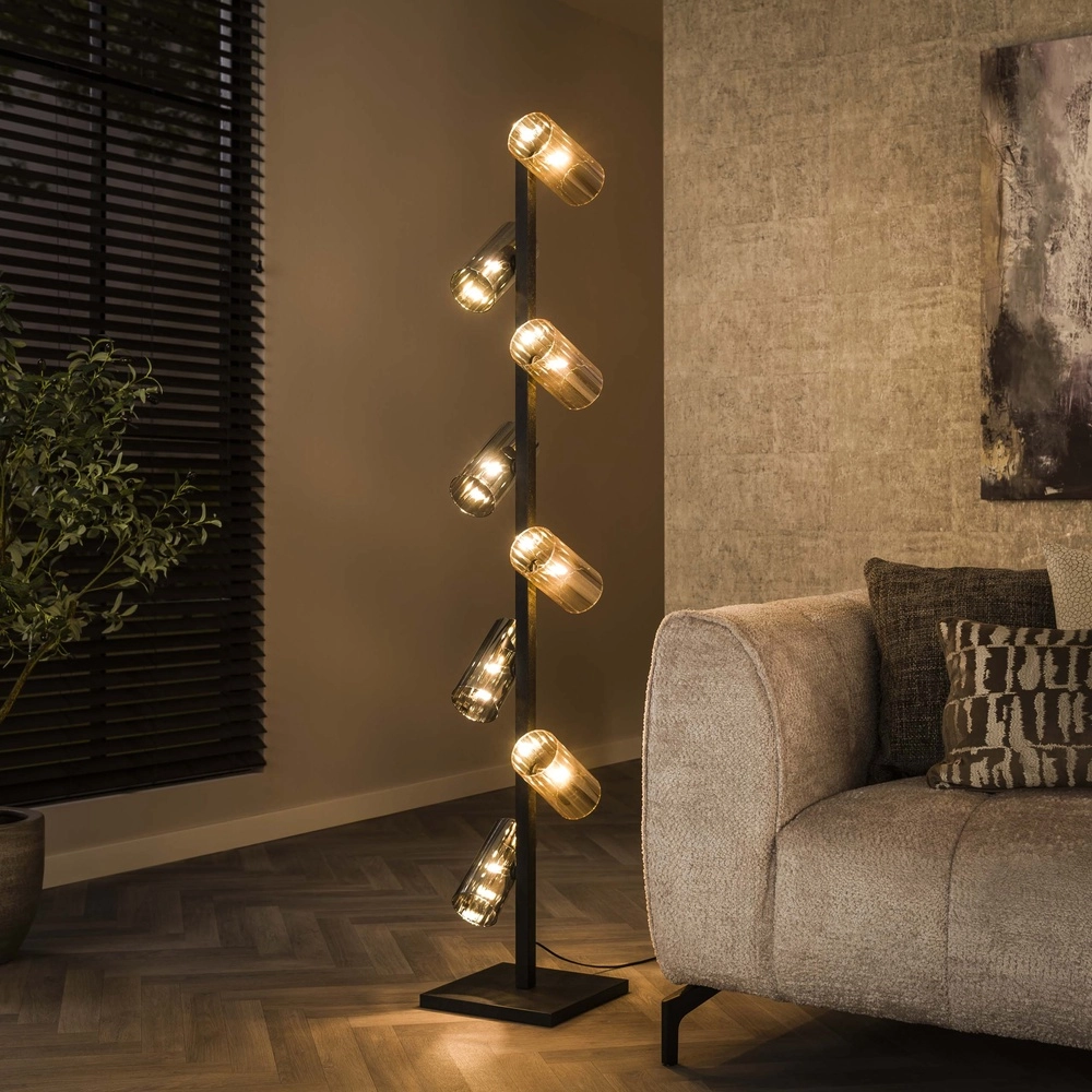Lampe de pied Cylinder avec fumée et verre ambré