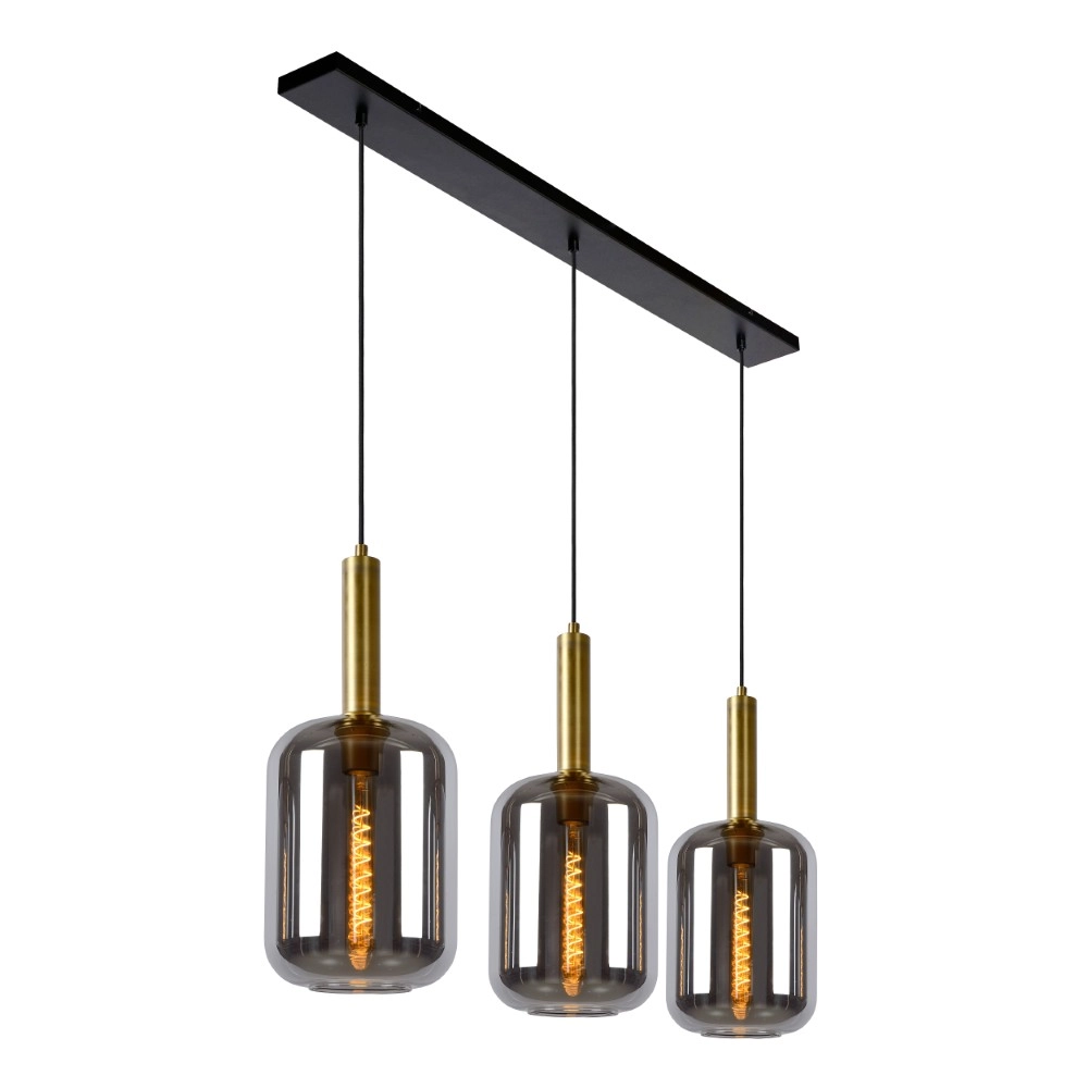 Lampe pendante à 3 liches Joanet Or droit avec verre fumé Lucide 5411212451989