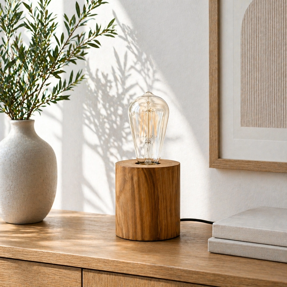 Lampe de table naturelle Woodra Bois sans source lumineuse Brilliant 4004353478031