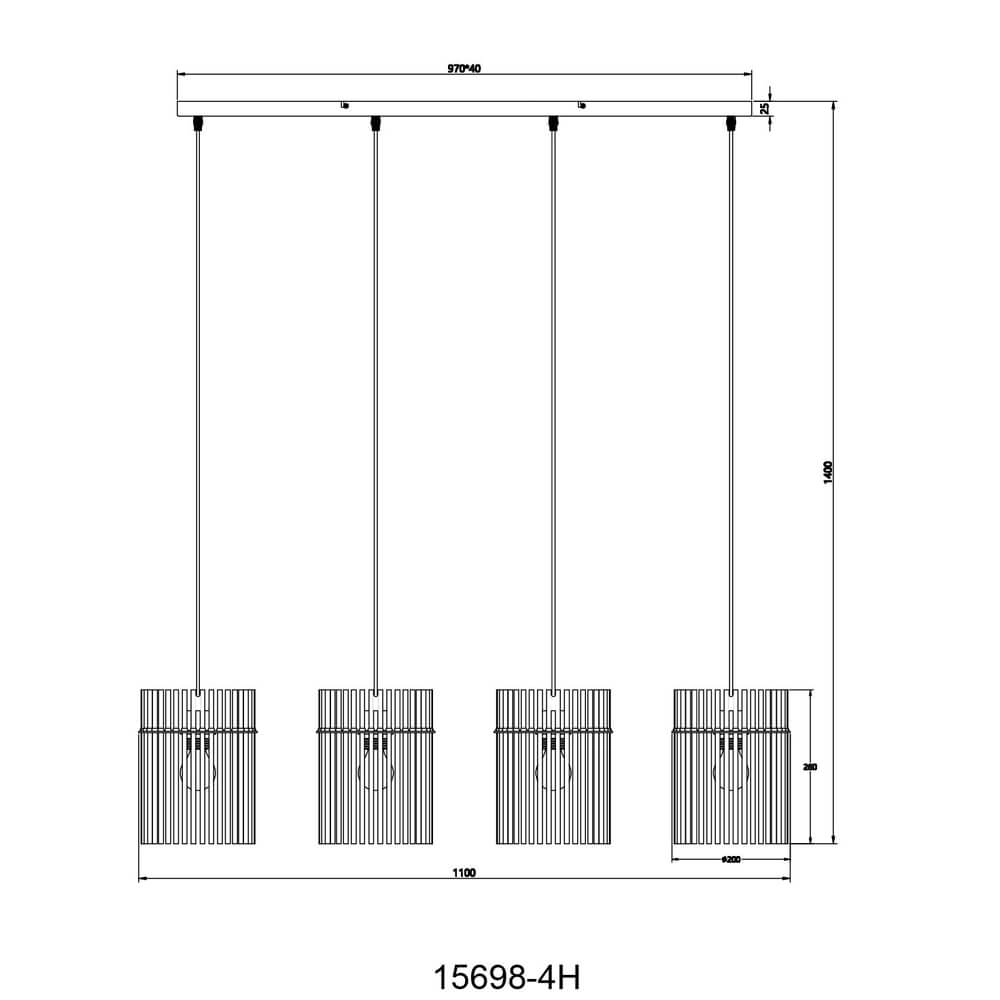 Suspension noire Gorley avec verre fumé 4 lumières Globo 9007371448180