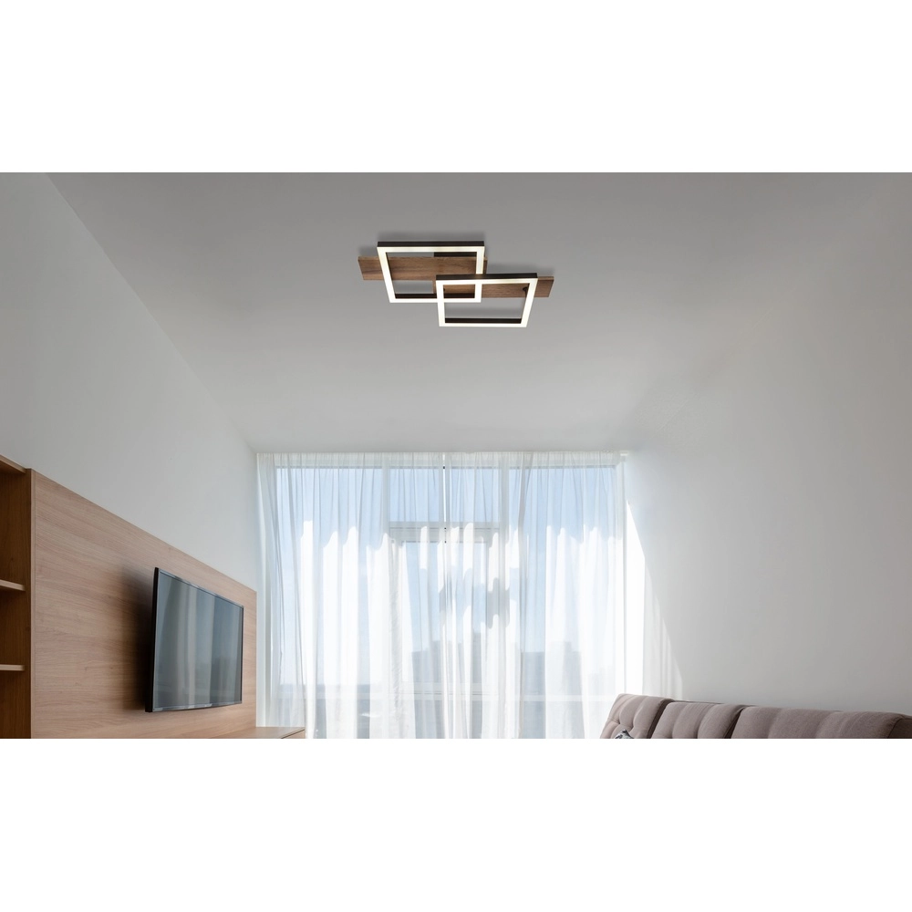 Lampe de plafond à design Jeffry noir avec bois 44 cm Globo 9007371507597