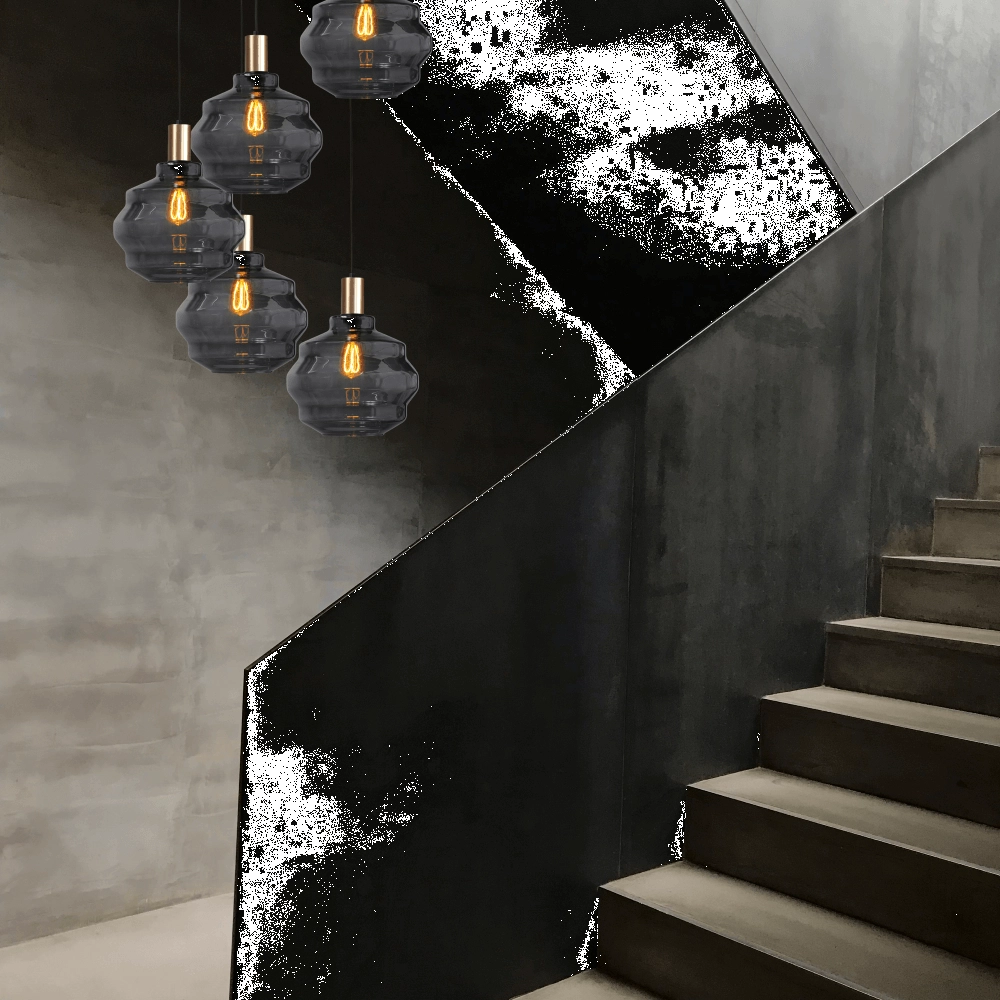 Suspension loft 5 lumières - dorée - Porto avec verres à fumée Ball - Ø 30cm Masterlight 8718121271026