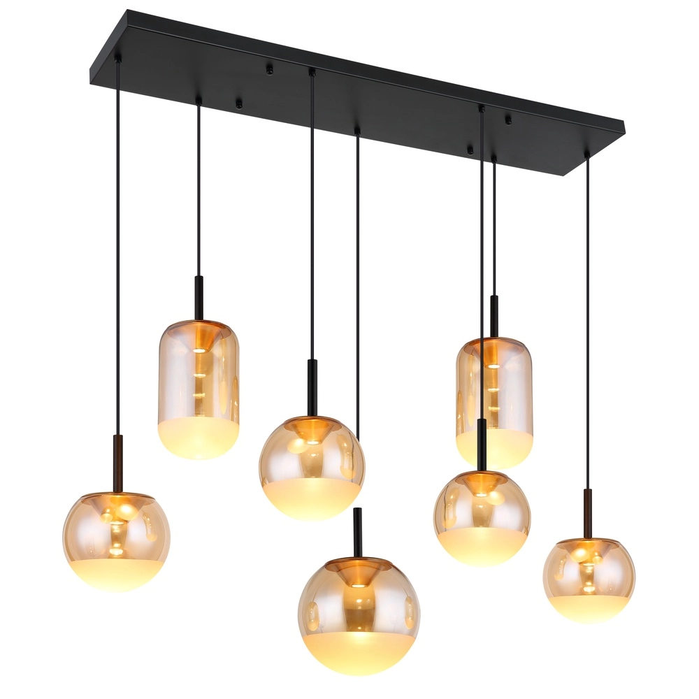 Lampe pendante de conception Severin 7 noirs clairs avec verre ambré