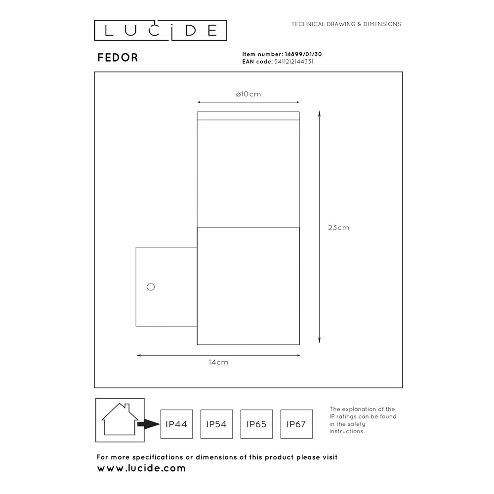 Lampe murale de conception Fedor IP44 noir Lucide 5411212144331