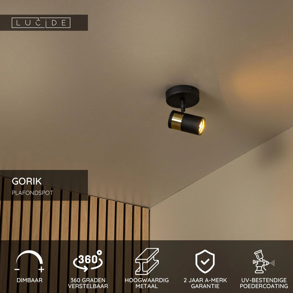 Lampe de plafond Gorik Noir simple avec or Lucide 5411212530974