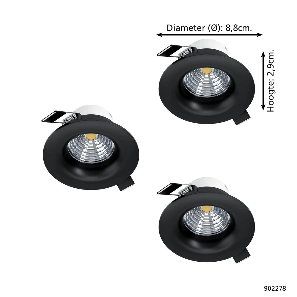 Lot de 3 spots encastrés Saliceto noir Ø 8.8cm - 4.8W Eglo 9008606358793