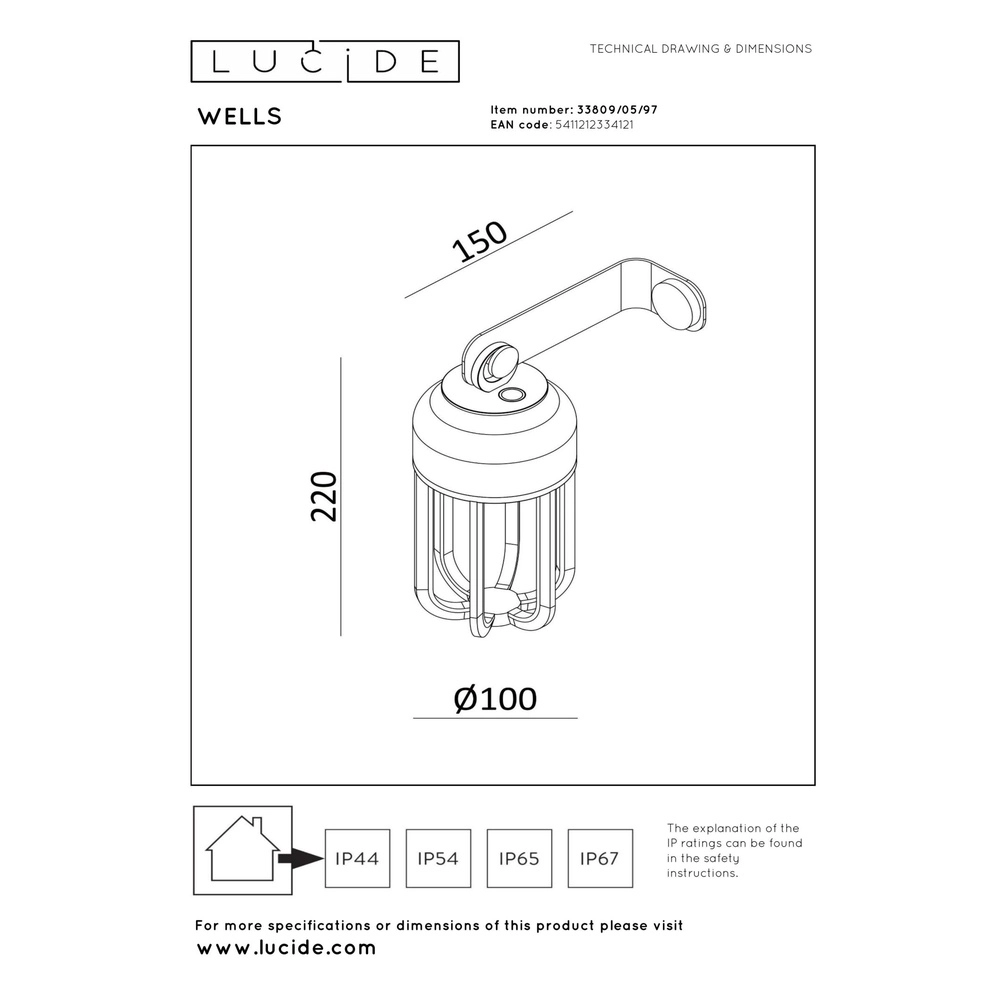 Lampe murale rechargeable Wells Brun rouille Lucide 5411212334121