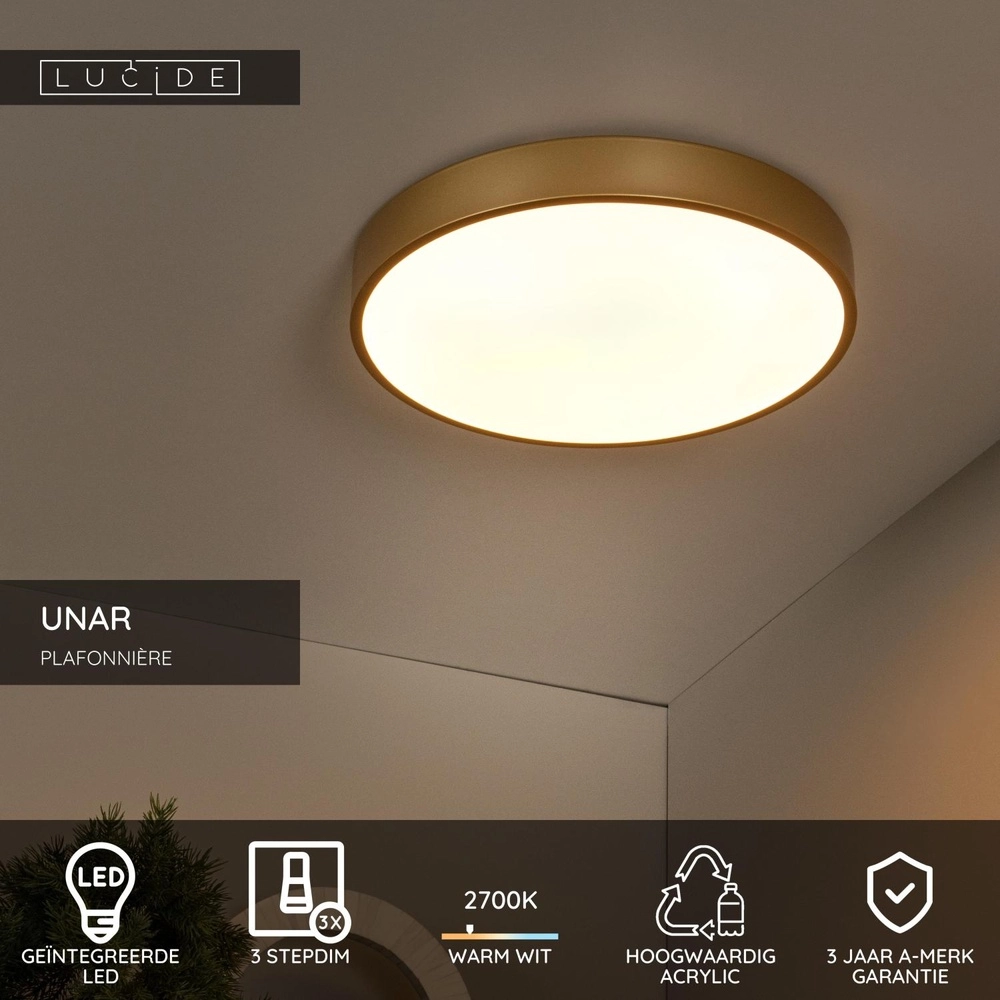 Éclairage de plafond Unar Ø 39,5 cm - 2700K - or Lucide 5411212791887