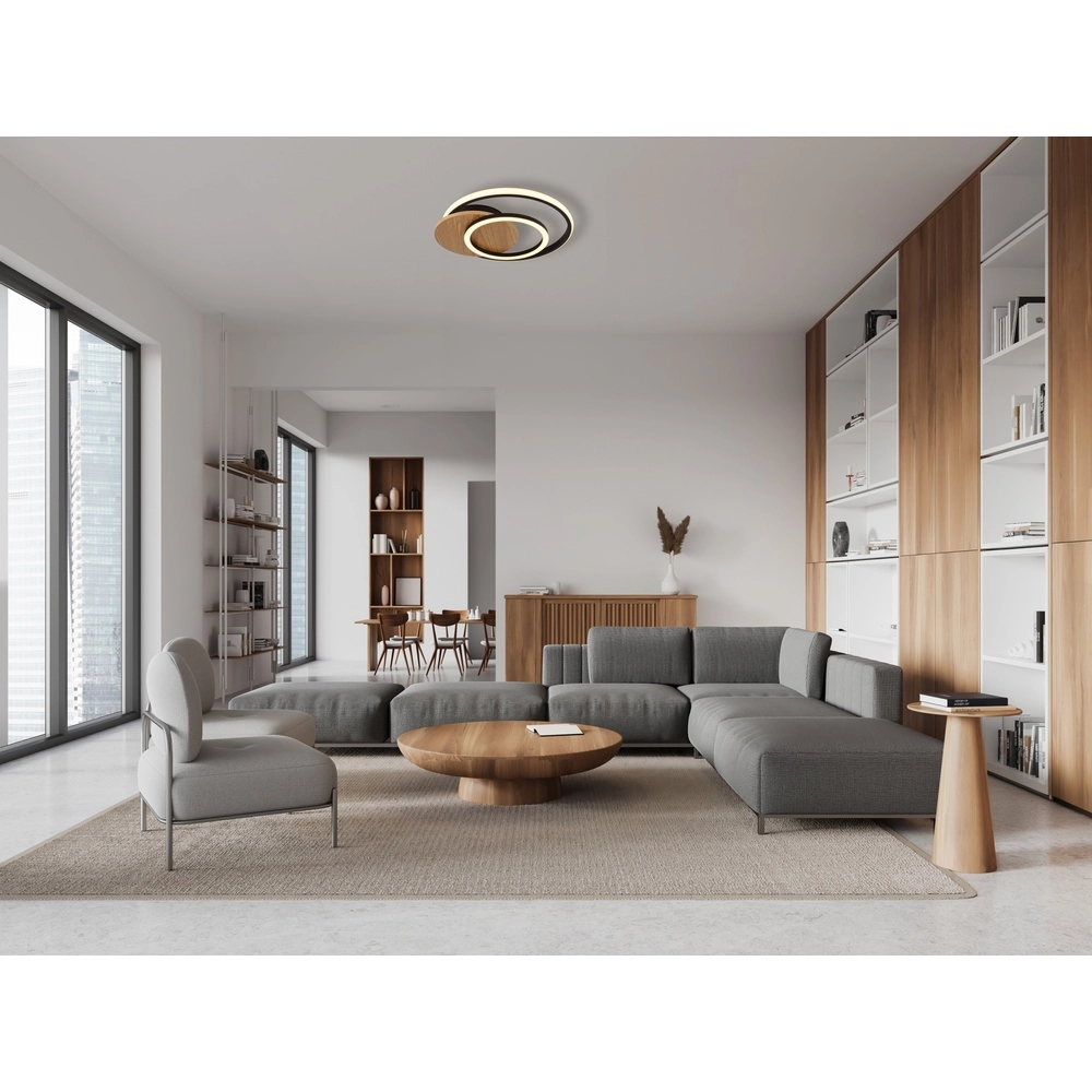 Lampe de plafond à design Julio noir avec bois Globo 9007371471386