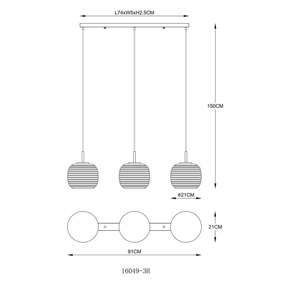 Suspension design Lampigna noir avec verre ambré 3 lumières Globo 9007371471614