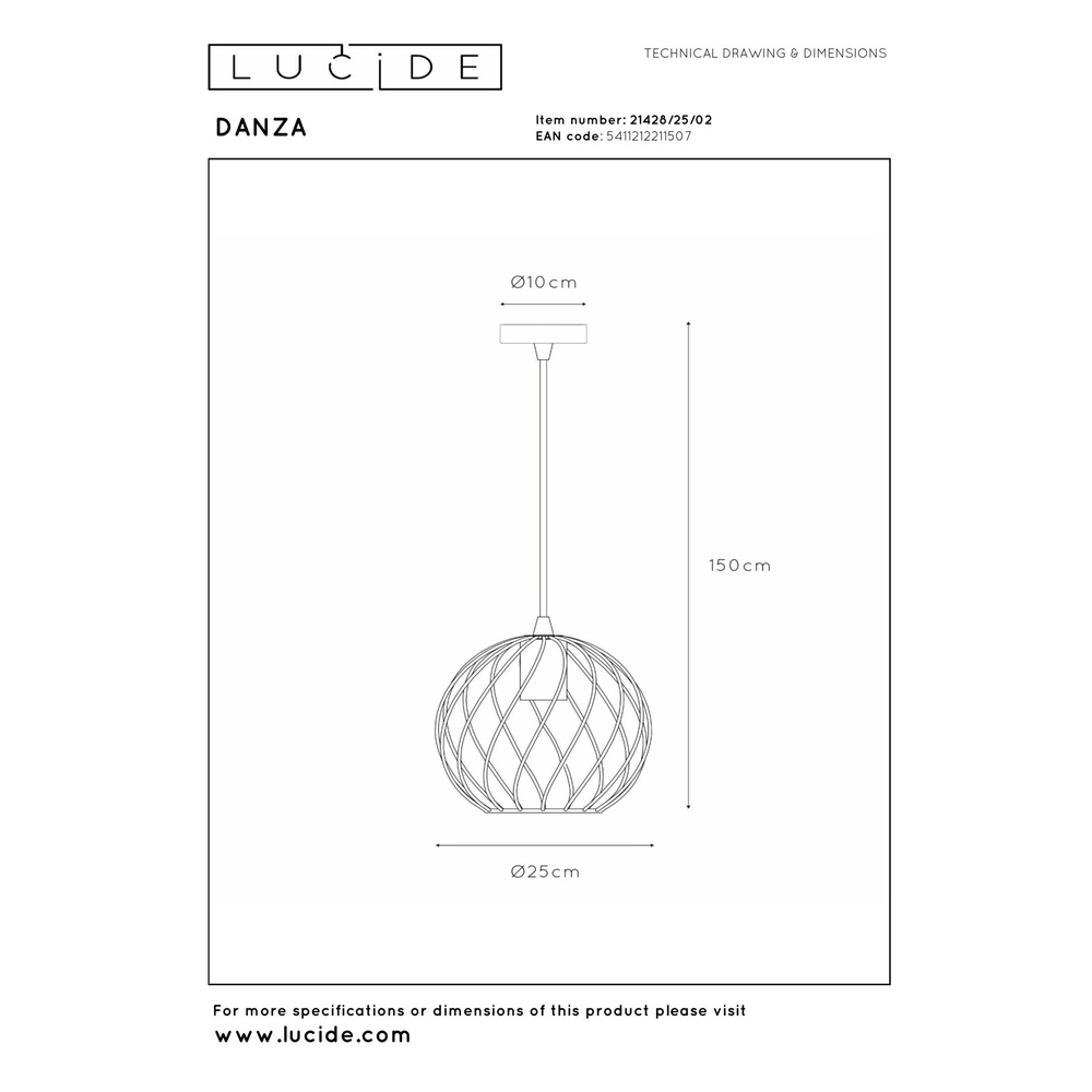 Lampe suspendue Danza Ø 25 cm d’or Lucide 5411212211507