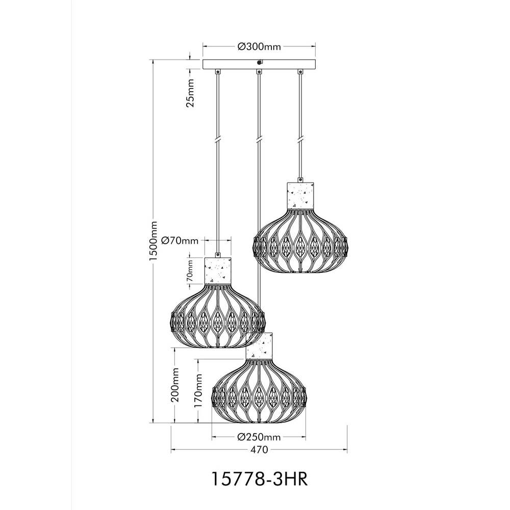 Lampe pendante à 3 lampes Dorthy Country Black Globo 9007371569069