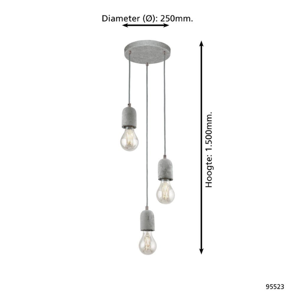 Lampe à suspension Silvares Gris béton 3 lumières Eglo 9002759955236