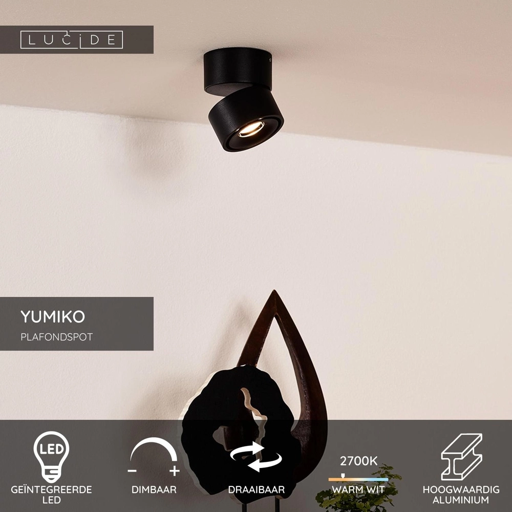 Projecteur de plafond Yumiko Noir simple Lucide 5411212351654