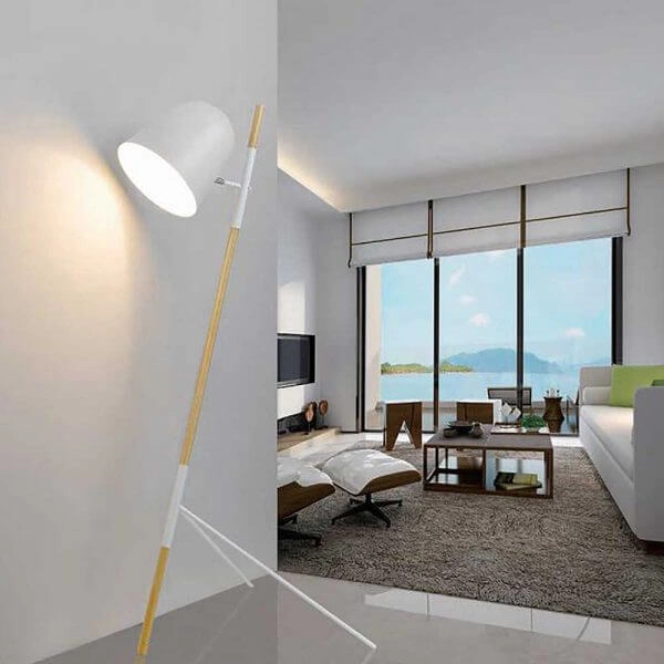 Lampadaire élégant Sensa Trépied blanc avec bois Artdelight 8719831732869