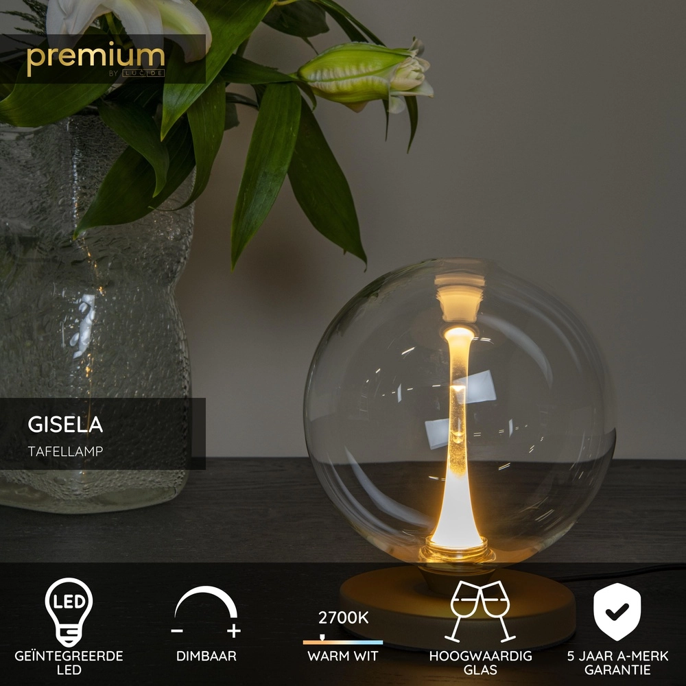 Lampe de table LED design Gisela transparent - 1x Ø 16cm Premium by Lucide 5411212134868