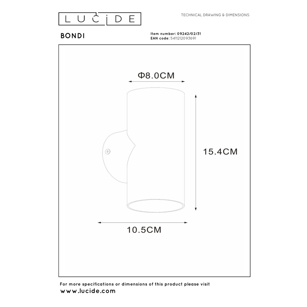 Projecteur mural Bondi Blanc Haut & Descendant Lucide 5411212093691