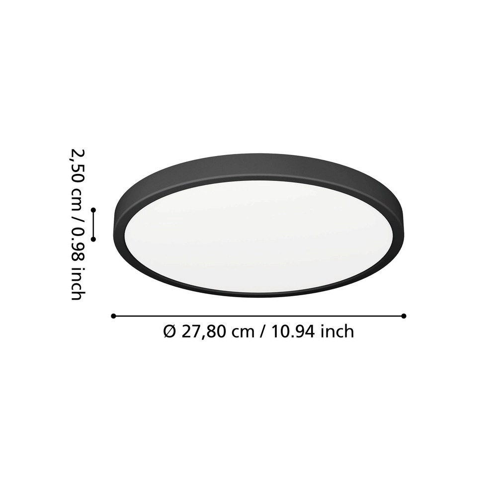 Lumière de plafond IP44 Fueva 6 rond - noir - Ø 27,8 cm Eglo 9008606330324