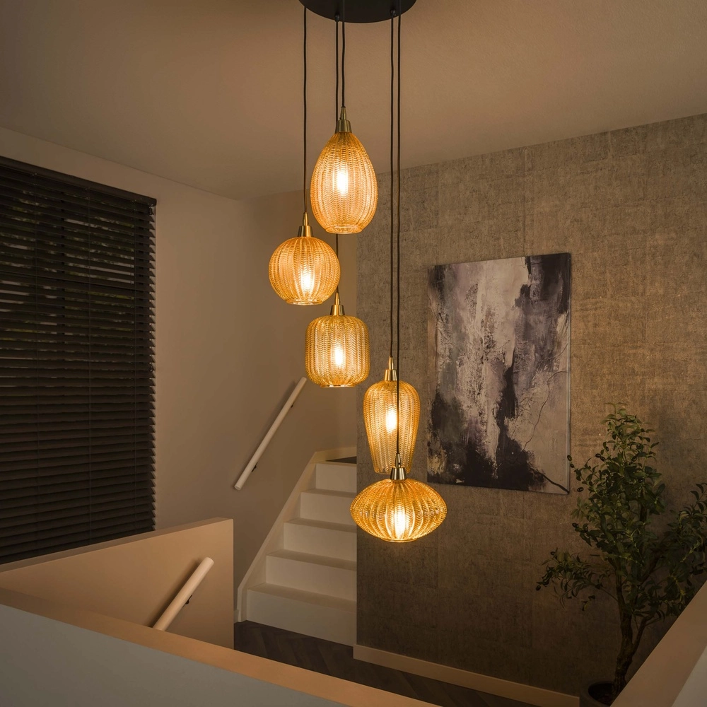 Lampe pendante de salle à manger V-Shape 5 lumières - verre nervuré