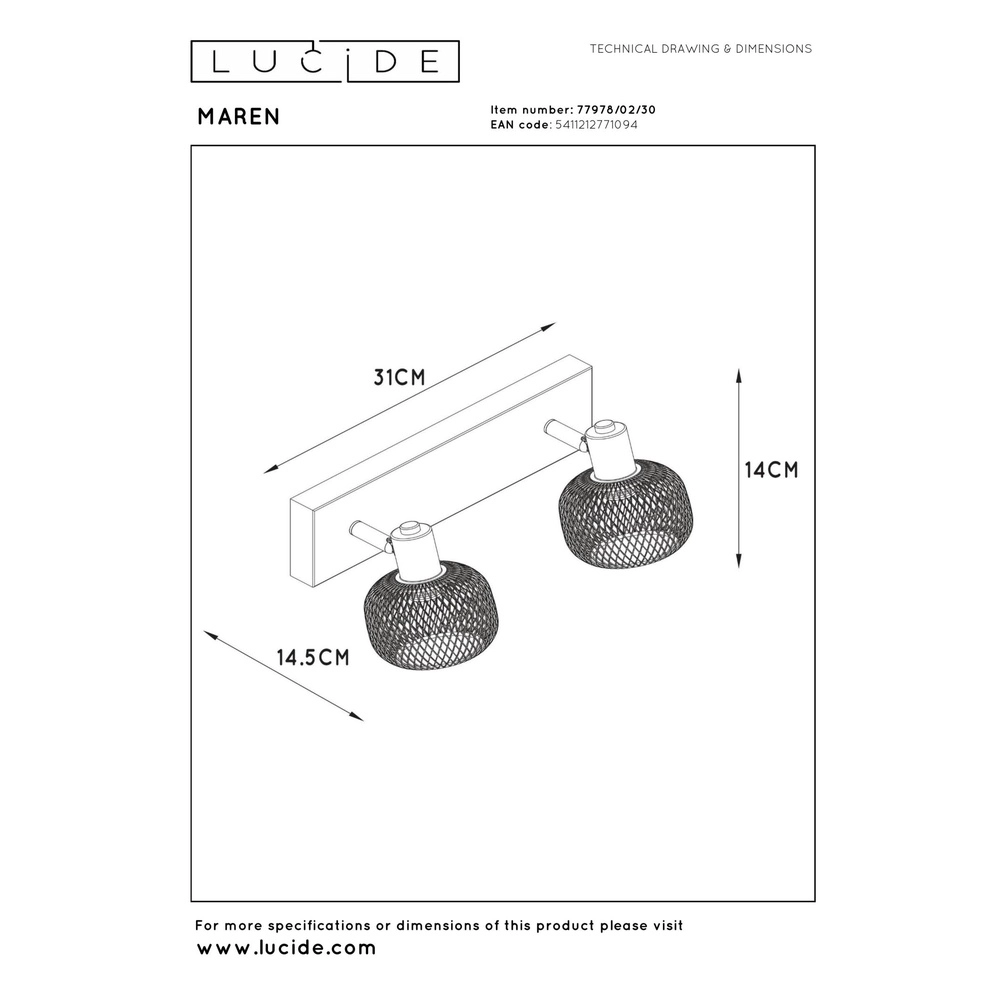 Éclairage de plafond Maren 2-noir clair Lucide 5411212771094