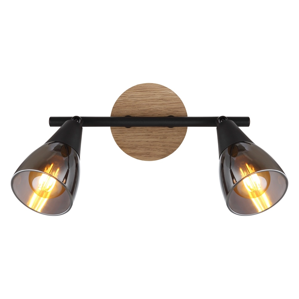 Lampe de plafond à deux lumières Mubby noir avec un aspect bois Globo 9007371445868