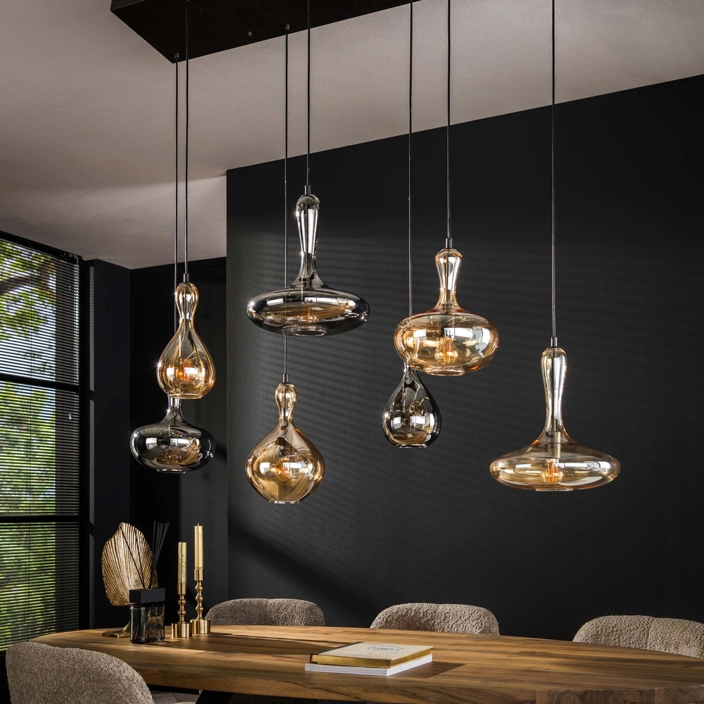 Lampe pendante de conception Karaf 7 verres - ambre et fumée Lyora 8716803511576