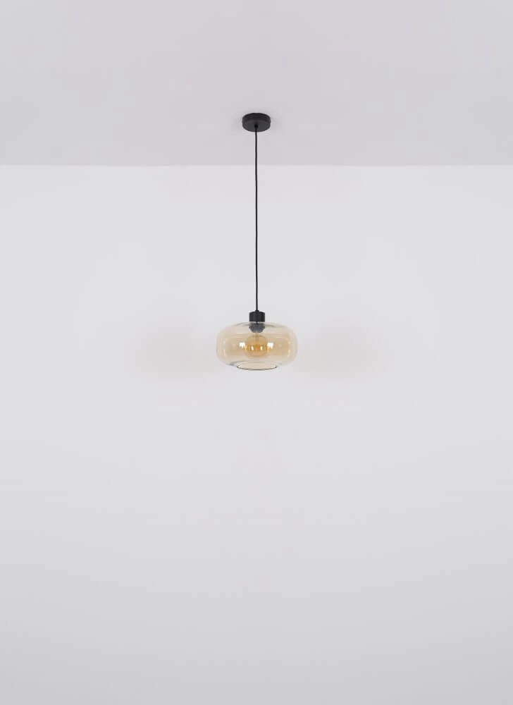 Plafonnier noir Giuseppe verre ambré Globo 9007371435227