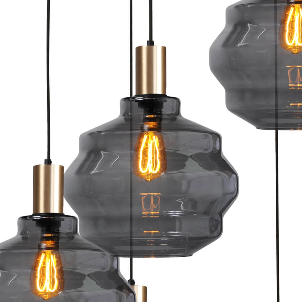 Suspension loft 5 lumières - dorée - Porto avec verres à fumée Ball - Ø 30cm Masterlight 8718121271026