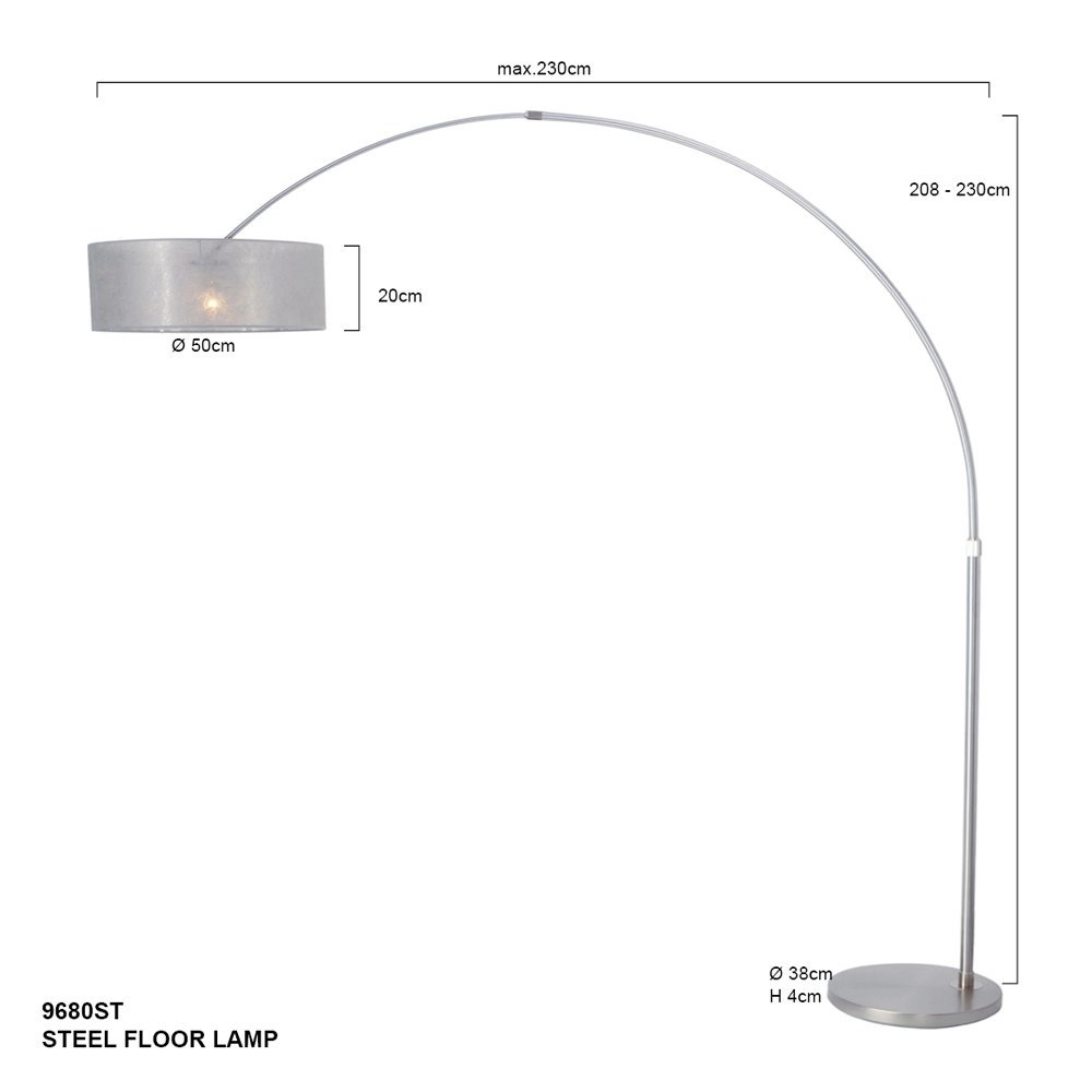 Lampe à arc Stresa Acier inoxydable avec abat-jour sizoflor argenté Steinhauer 8712746092905