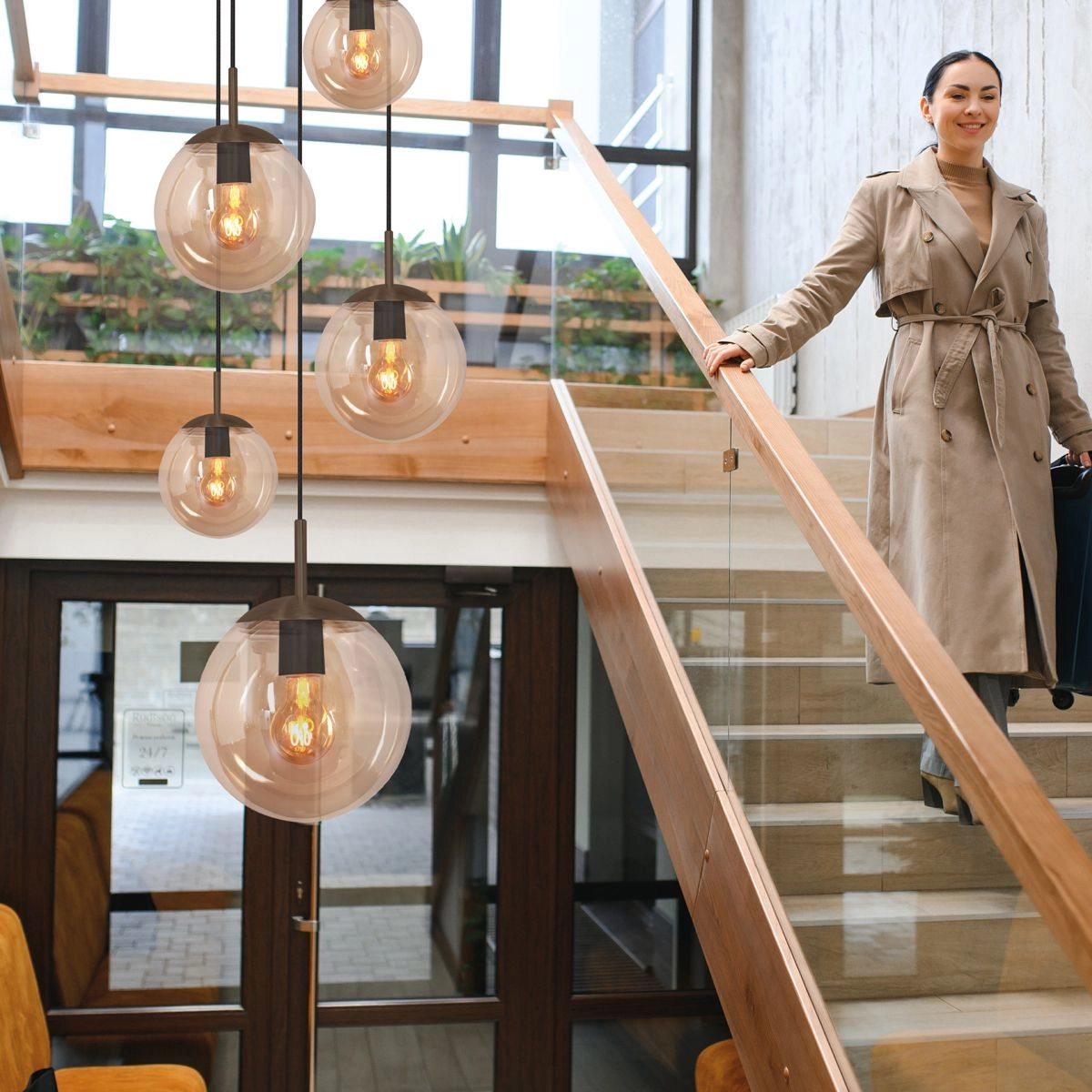 Lampe suspendue vide à 5 lumières Bollique Cacao avec verre ambré Steinhauer 8712746187175